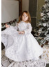 Long Sleeves Beaded White Lace Tulle Flower Girl Dress